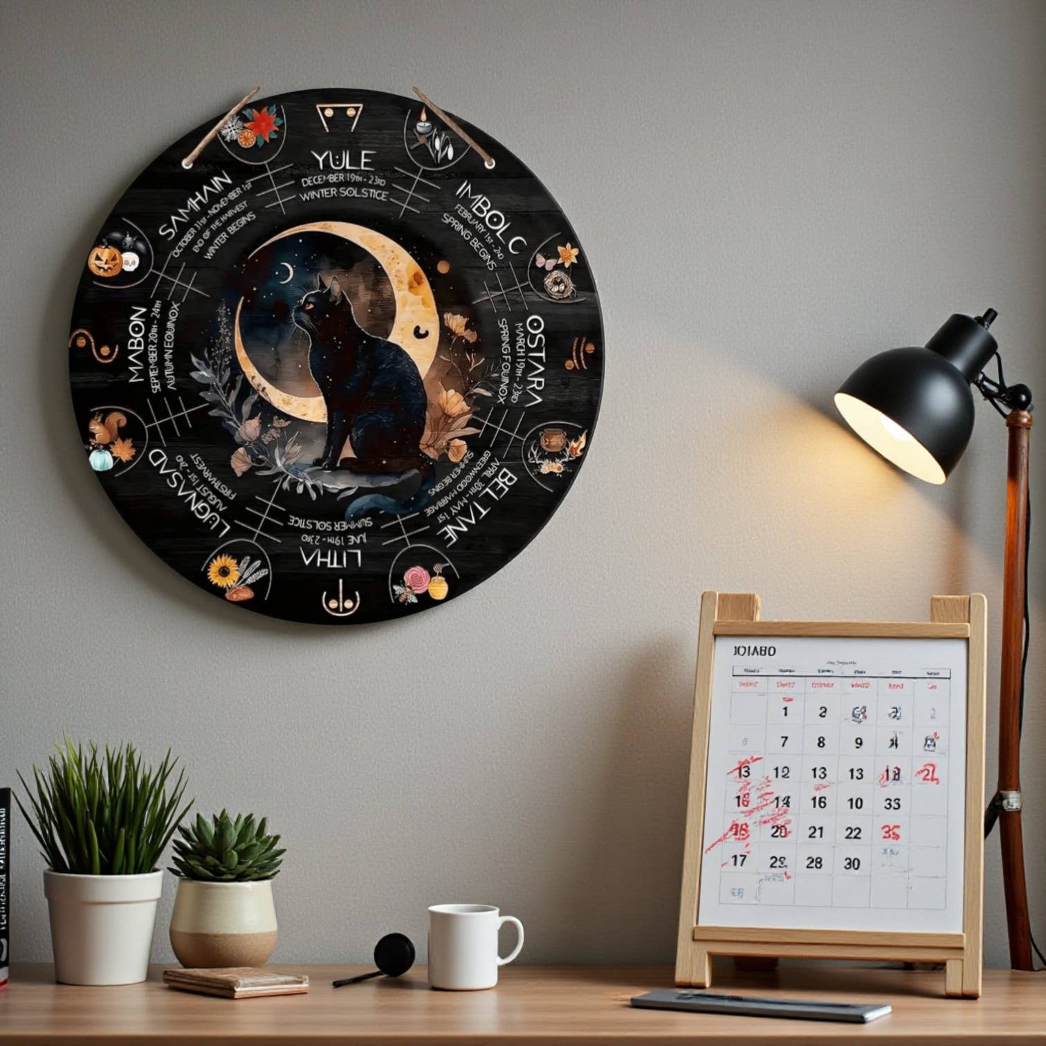 Black Cat Wheel of the Year Wall Hanging
