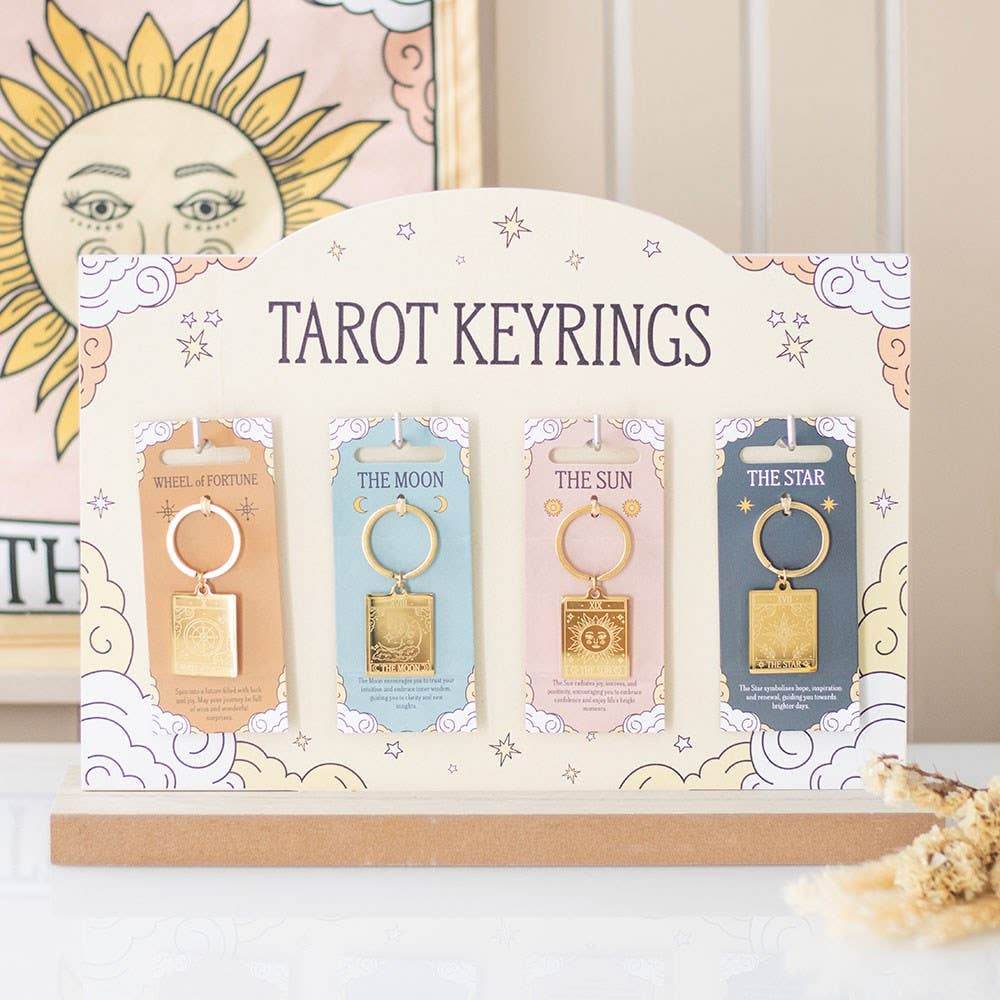 Vintage Tarot Card Keyrings, Sun, Moon, Wheel of Fortune, Star